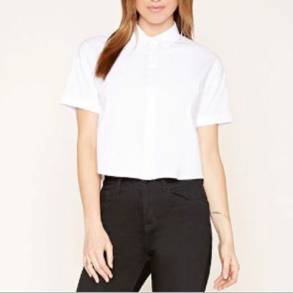 F21 BOXY COTTON-BLEND SHIRT SMALL, WHITE